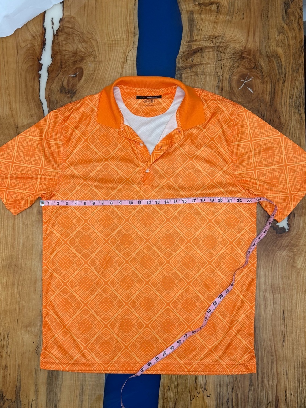 Greg Norman Play Dry Polo Large Orange Geometric Golf Shirt Mens - Picture 2 of 8